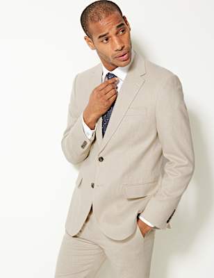 Textured Regular Fit Linen Suit Jacket