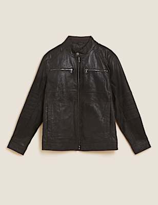 Leather Double Collar Utility Jacket