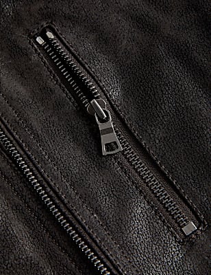 Double Collar Quilted Leather Jacket