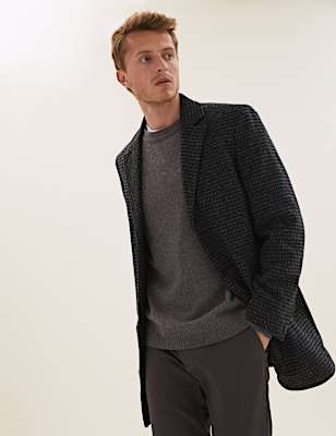 Revere Puppytooth Overcoat with Wool