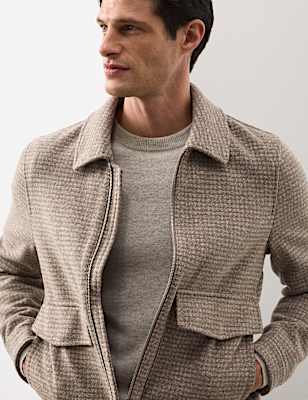 Wool Blend Zip Through Harrington Jacket