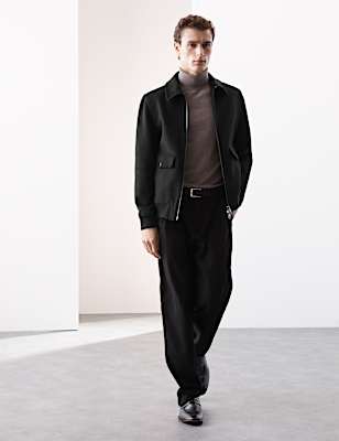 Wool Blend Harrington Bomber Jacket