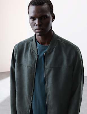 Faux Suede Bomber Jacket