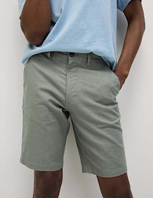 Linen Mix Plain Regular Fit Shorts