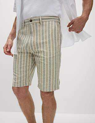 Regular Fit Cotton Linen Blend Chino Shorts