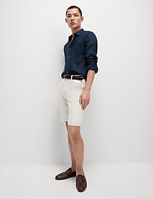 Regular Fit Cotton Linen Blend Chino Shorts