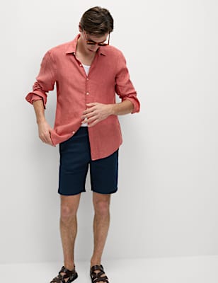 Cotton Linen Blend Elasticated Waist Shorts