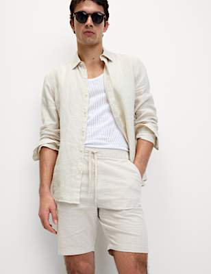 Cotton Linen Blend Elasticated Waist Shorts