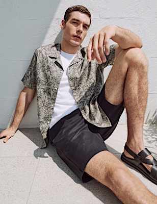 Cotton Linen Blend Elasticated Waist Shorts