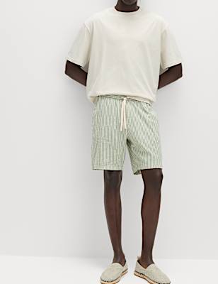 Cotton Linen Blend Stretch Shorts