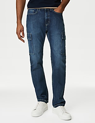 Straight Fit Denim Cargo Jeans