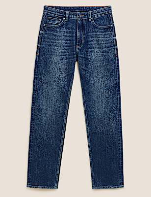 Straight Fit Vintage Wash Stretch Jeans