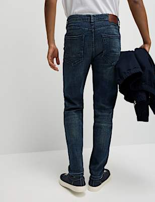 Tapered Fit Vintage Wash Stretch Jeans