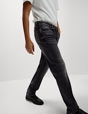 Straight Fit Vintage Wash Crosshatch Jeans