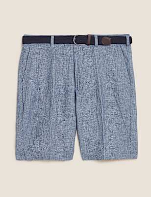 Linen Blend Belted Chino Shorts