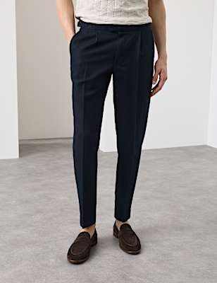 Tapered Fit Cotton Linen Blend Trousers