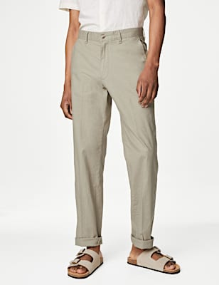 Regular Fit Linen Blend Stretch Chinos