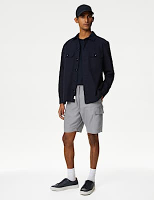 Linen Blend Elasticated Waist Utility Shorts'