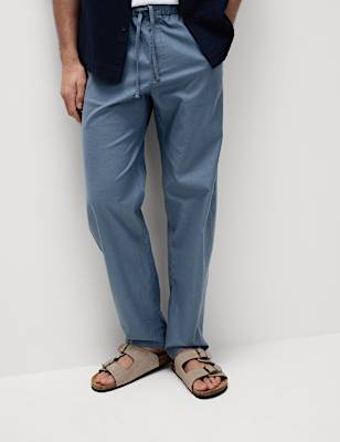 Loose Fit Cotton Linen Blend Elasticated Trousers