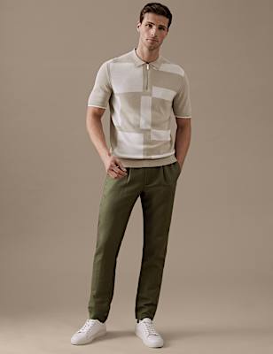Tapered Fit Linen Blend Trousers