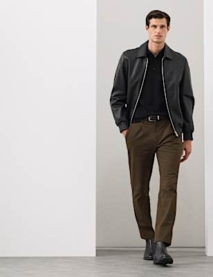 Regular Fit Textured Dobby Pleat Front Chinos