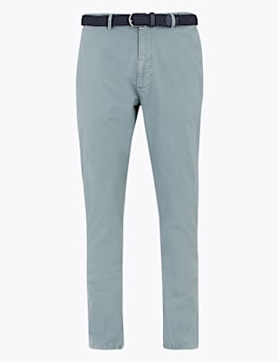 Slim Fit Belted Stretch Chinos