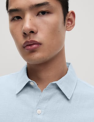 Cotton Linen Blend Puppytooth Shirt