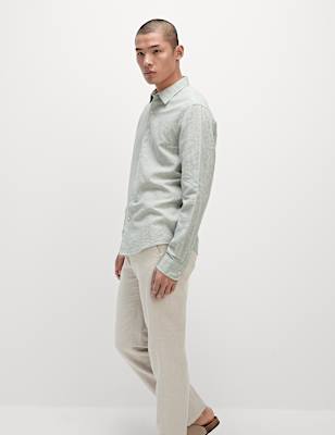 Cotton Linen Blend Puppytooth Shirt