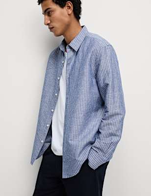 Cotton Linen Blend Striped Shirt