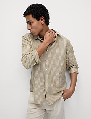 Cotton Linen Blend Striped Shirt