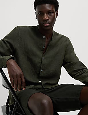 Pure Linen Grandad Collar Shirt