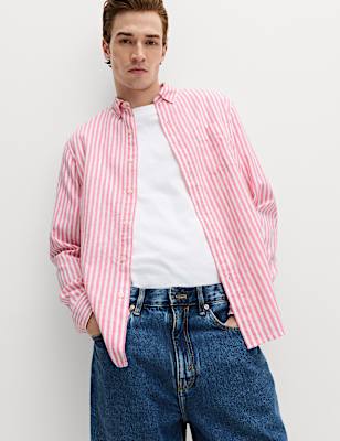 Linen Cotton Blend Striped Shirt