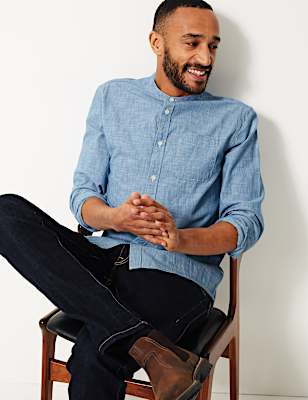 Pure Cotton Grandad Shirt with Pocket