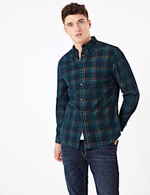 Pure Cotton Corduroy Checked Shirt