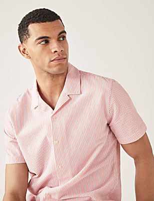 Pure Cotton Seersucker Cuban Collar Shirt