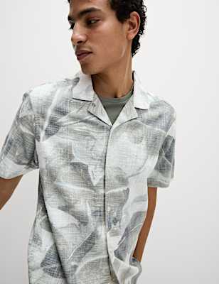 Cotton Rich Short Sleeve Cuban Collar Shirt