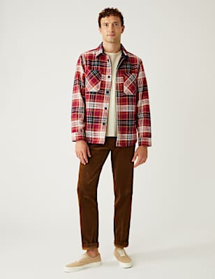 Cotton Blend Twill Check Overshirt
