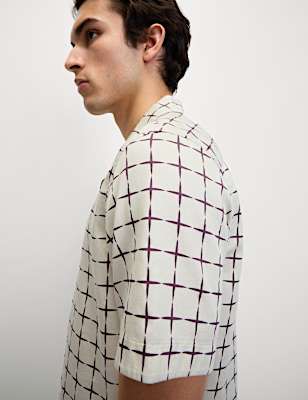 Pure Cotton Geo Print Cuban Collar Shirt