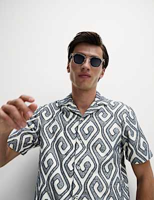 Pure Cotton Jacquard Ikat Print Shirt