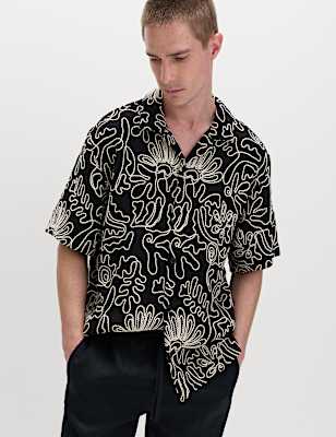 Cotton Blend Embroidered Short Sleeve Shirt