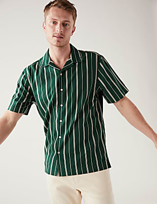 Linen Blend Striped Cuban Collar Shirt