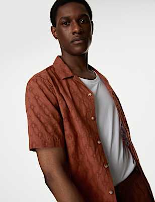 Pure Cotton Textured Cuban Collar Shirt