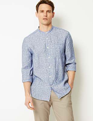 Pure Linen Striped Grandad Shirt