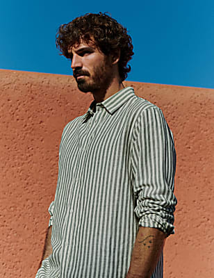 Easy Iron Cotton Linen Blend Striped Shirt