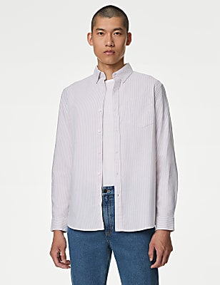 Easy Iron Pure Cotton Striped Oxford Shirt