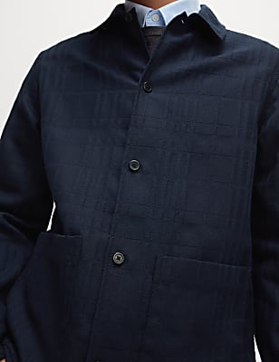 Cotton Blend Check Textured Overshirt