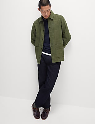 Cotton Blend Check Textured Overshirt