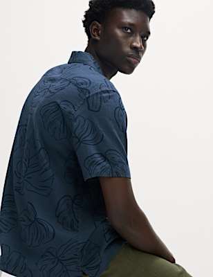 Regular Fit Linen Rich Short Sleeve Print Shirt