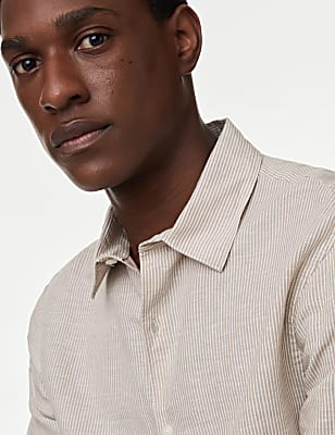 Cotton Linen Blend Fine Stripe Shirt