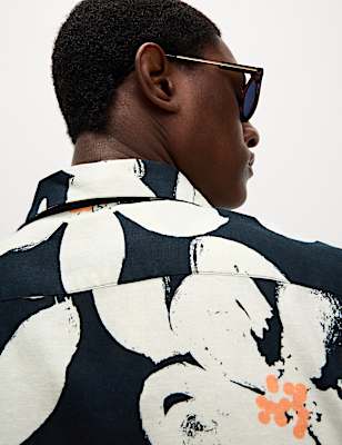 Regular Fit Linen Rich Hawaiian Shirt